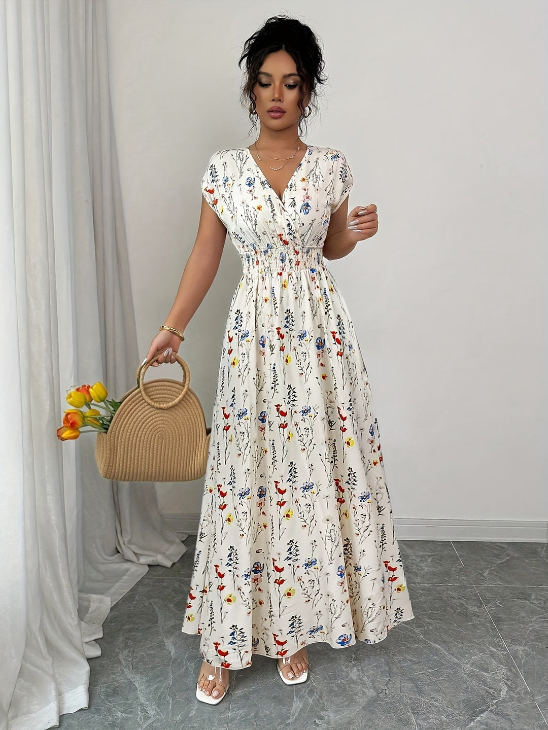 Floral Wrap Bodice Summer Maxi Dress