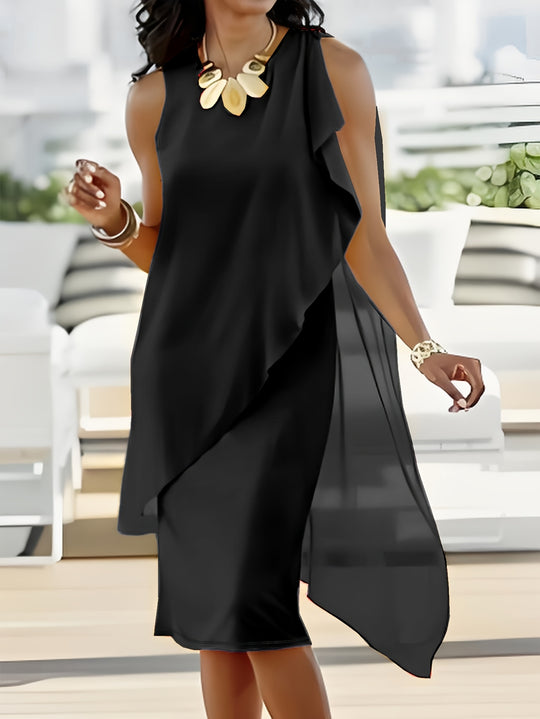 Elegant Sleeveless Chiffon Drape Midi Dress
