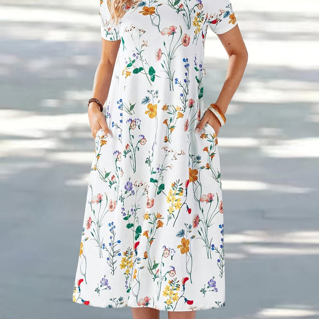 Boho Short Sleeve Floral Midi Dress