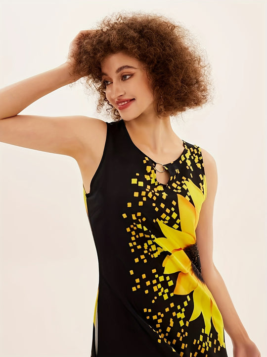 Casual Bohemian Floral Cutout Neckline Dress