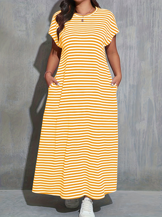 Classic Summer Striped Column Dress - Plus Size