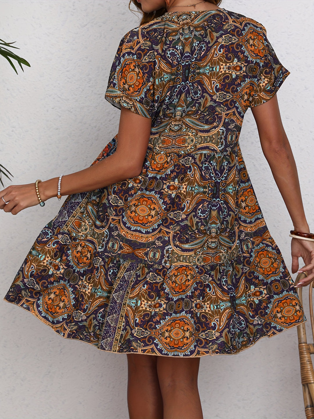 Vintage Print Relaxed Fit Bohemian Dress
