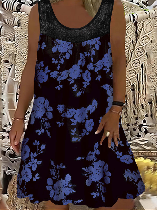 Plus Size Floral Lace Trim Sleeveless Bohemian Dress