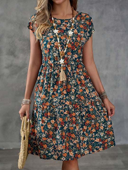 Bohemian Tiered Floral Short Sleeve Dress