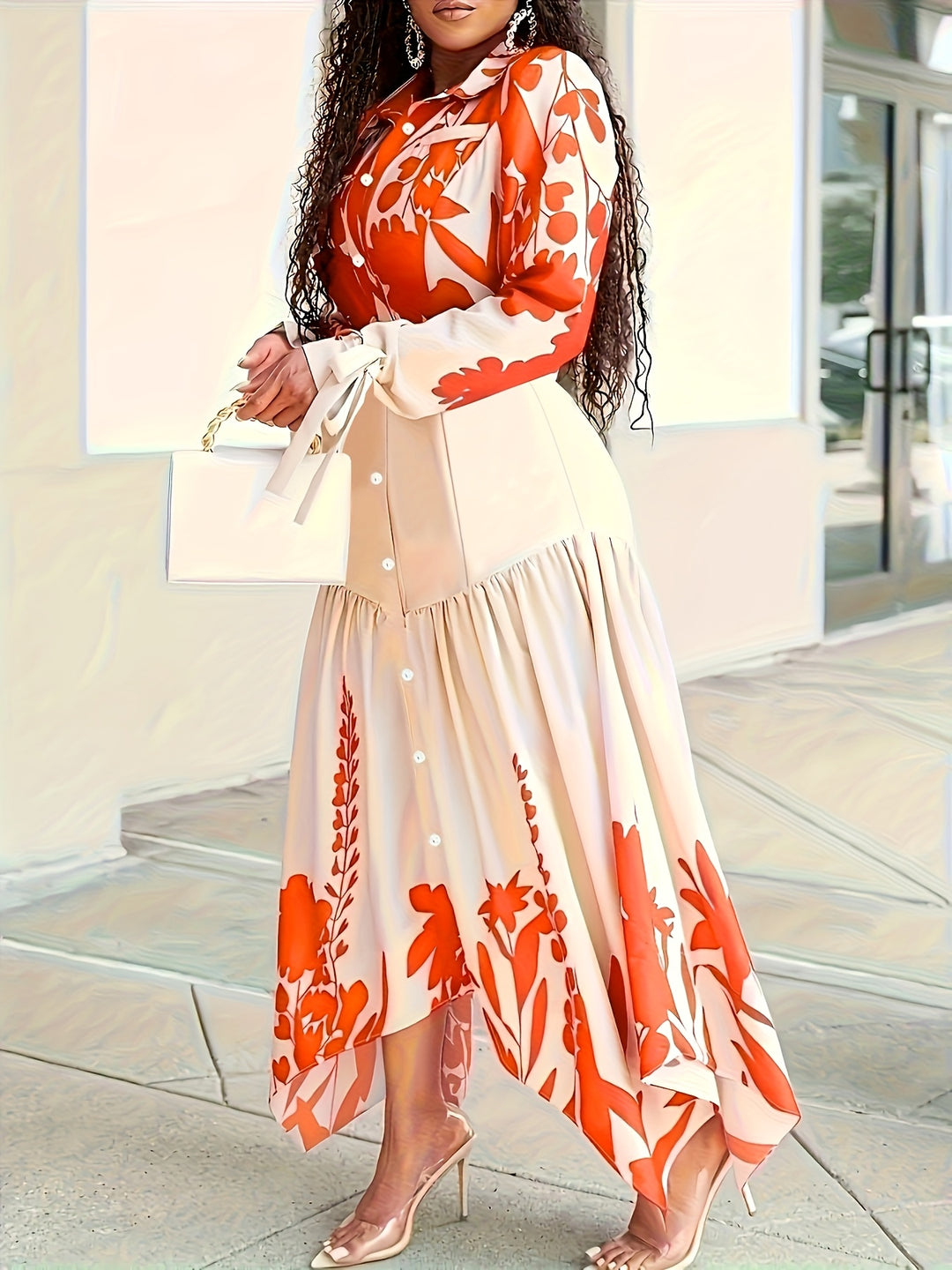 Elegant Collared Button Down Asymmetrical Maxi