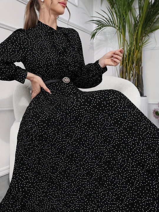 Elegant Tie Neck Pleated Maxi Dress