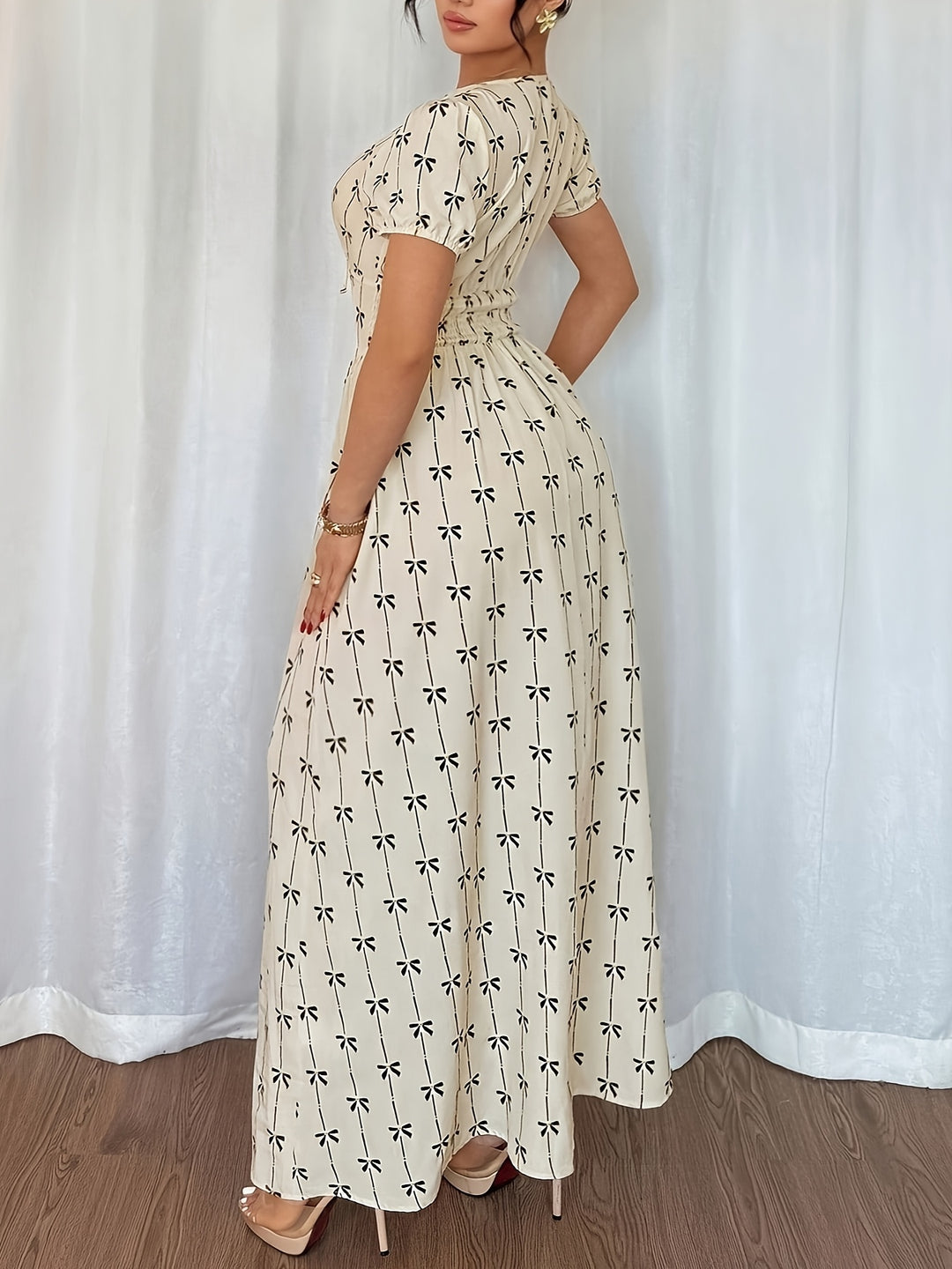 Bohemian Striped Bow Print Maxi Dress