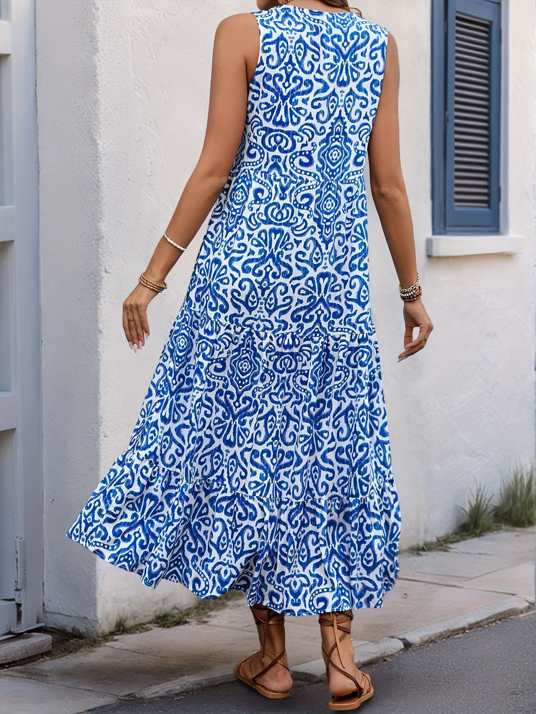 Bohemian V-Neck Button Front Midi Dress