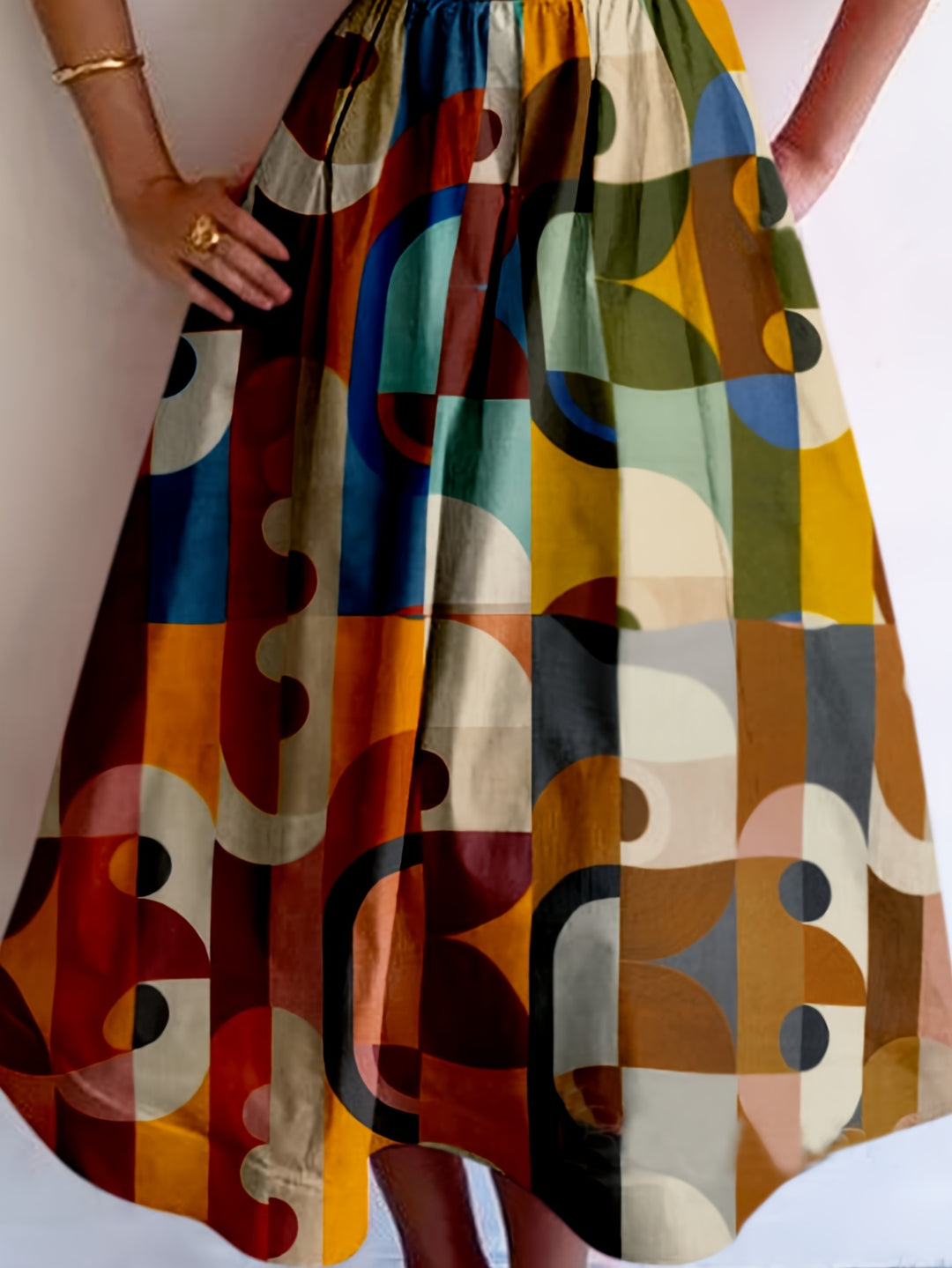 Retro Abstract Pattern Scoop Neck Summer Dress