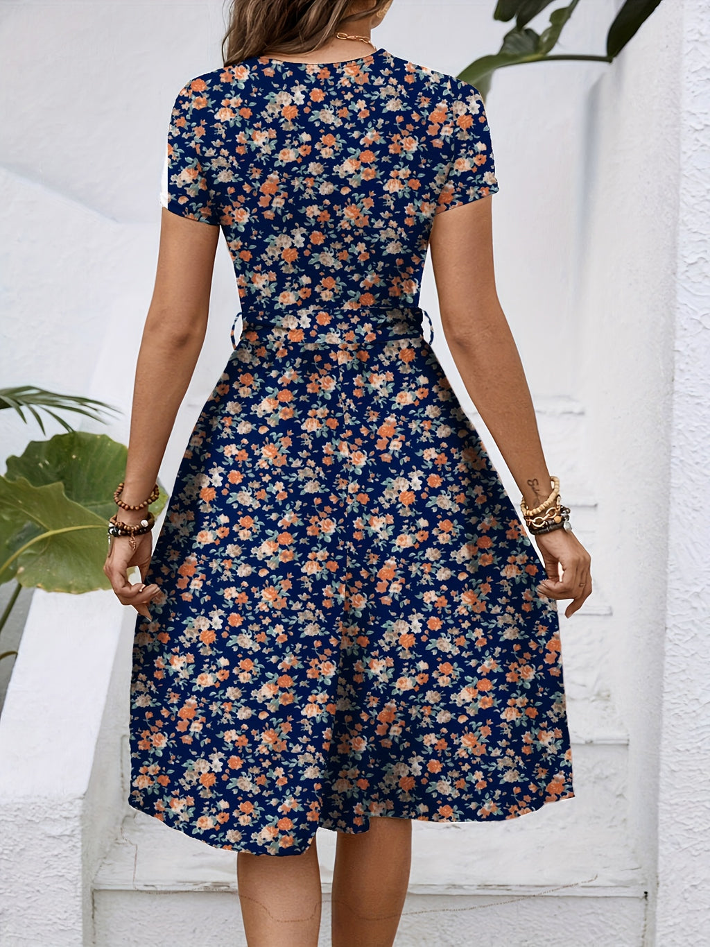 Boho A-Line Floral Tie Waist Dress