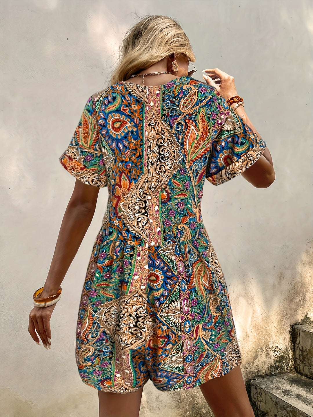 Boho Paisley Pattern Relaxed Pocket Summer Dress