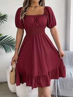 Bohemian Puff Sleeve Ruffled Short Dress