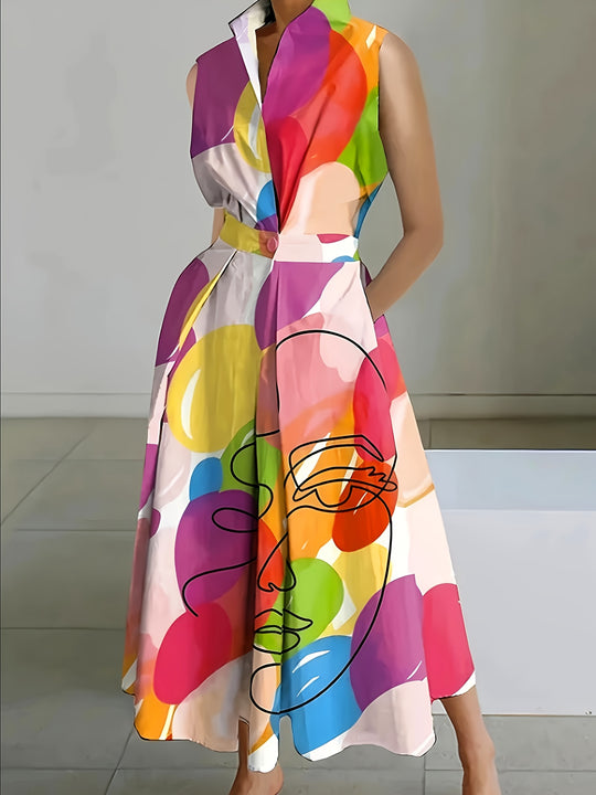 Summer Sleeveless Wide Waist Pocket Dress