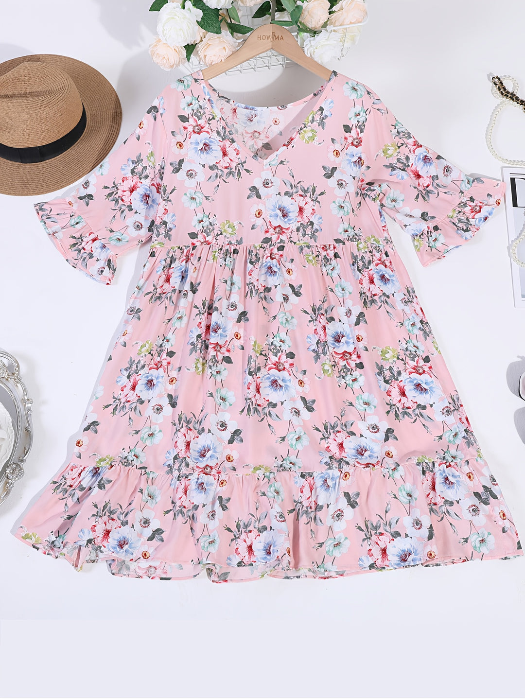 Casual Flutter Sleeve Floral Swing Dress