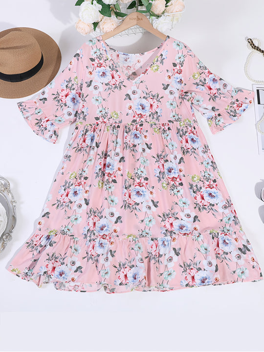 Casual Flutter Sleeve Floral Swing Dress