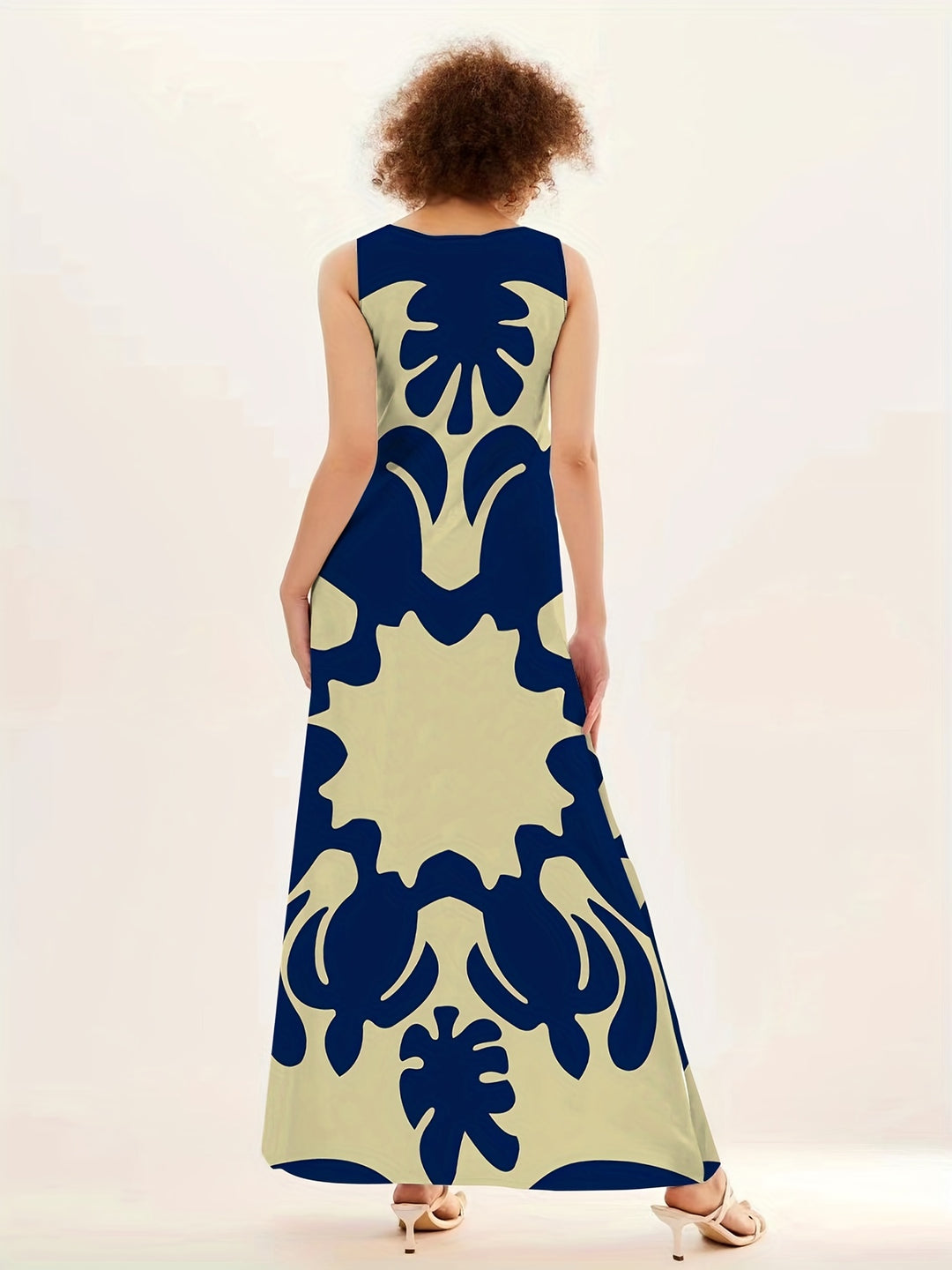 Sleeveless Abstract Print Flowy Boho Maxi Dress