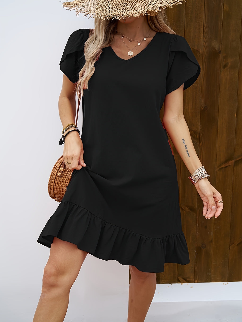 Bohemian Flutter Sleeve Tiered Mini Dress