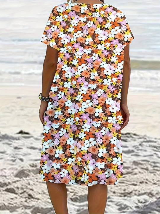 Casual Scoop Neck Floral Midi Dress