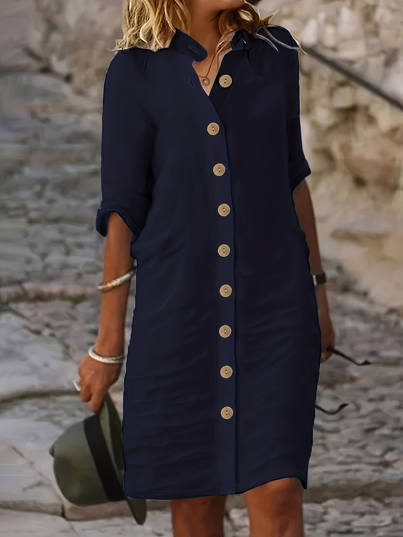 Casual Loose Fit Button Down Dress