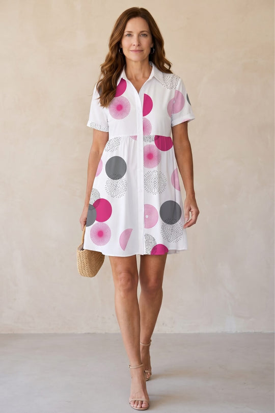 Abstract Circle Print Collared Mini Dress