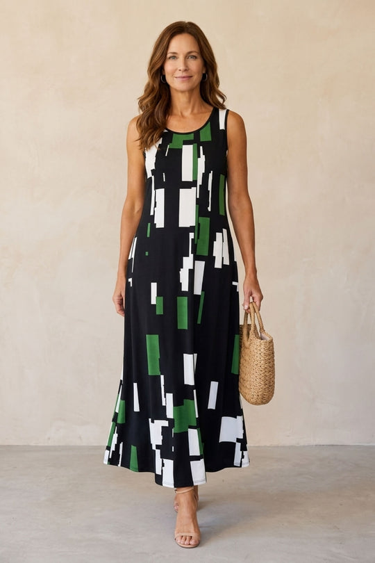 Abstract Geometric Sleeveless Maxi Boho Dress