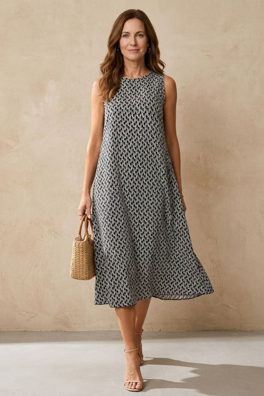 Abstract Pattern High Neck Sleeveless Summer Midi Dress