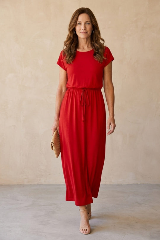 Adjustable Tie-Waist Maxi Dress