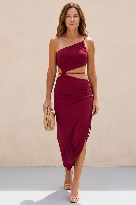 Asymmetrical Drawstring High Slit Maxi Dress
