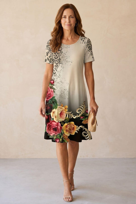 Baroque Floral and Geometric Print Boho Dress