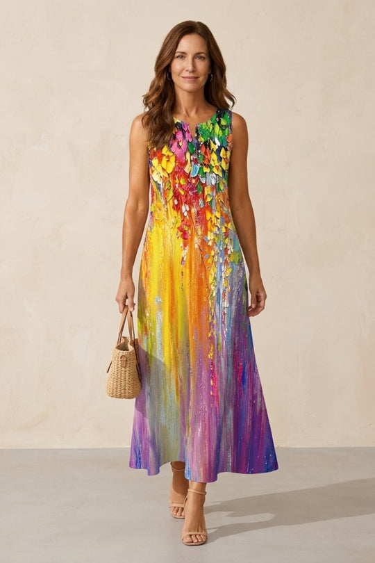Bohemian Abstract Floral Sleeveless Long Dress