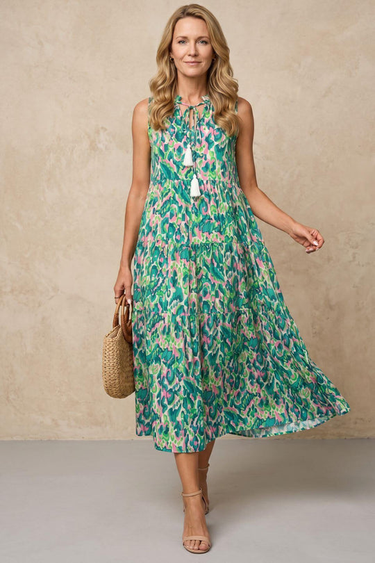 Bohemian Abstract Print Tiered Midi Dress