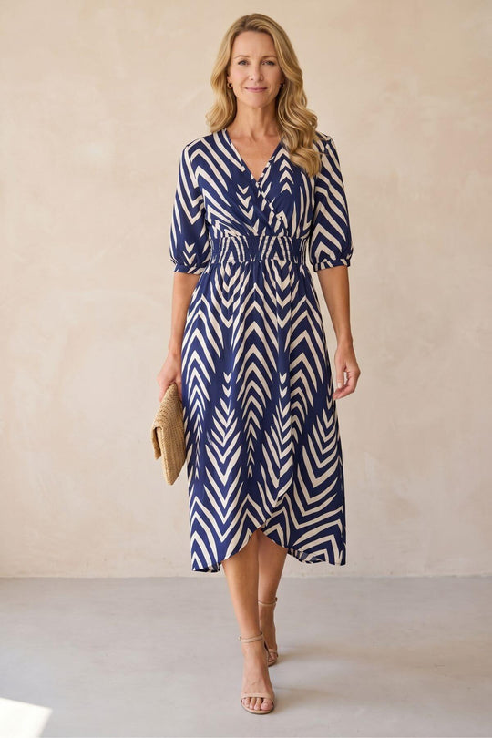 Bohemian Chevron Print Half Sleeve Dress