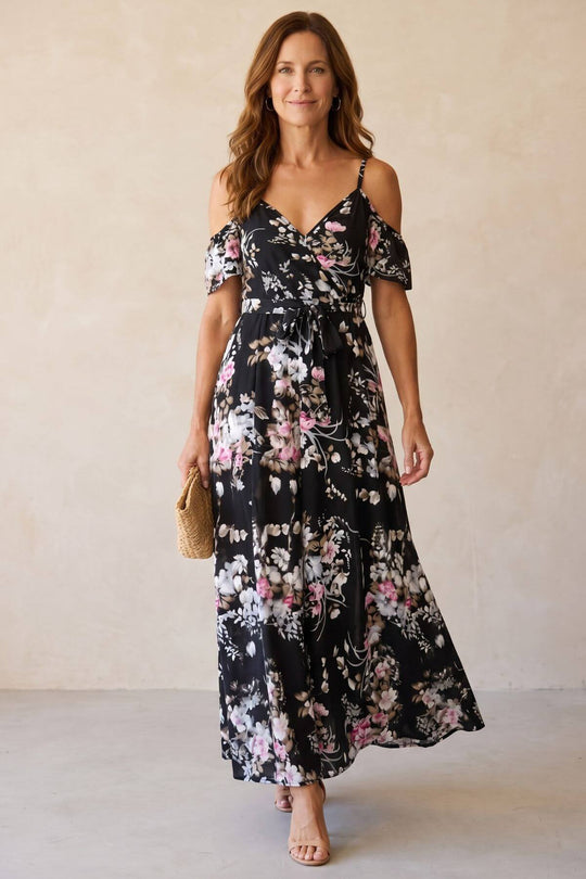 Bohemian Cold-Shoulder Floral Maxi Dress
