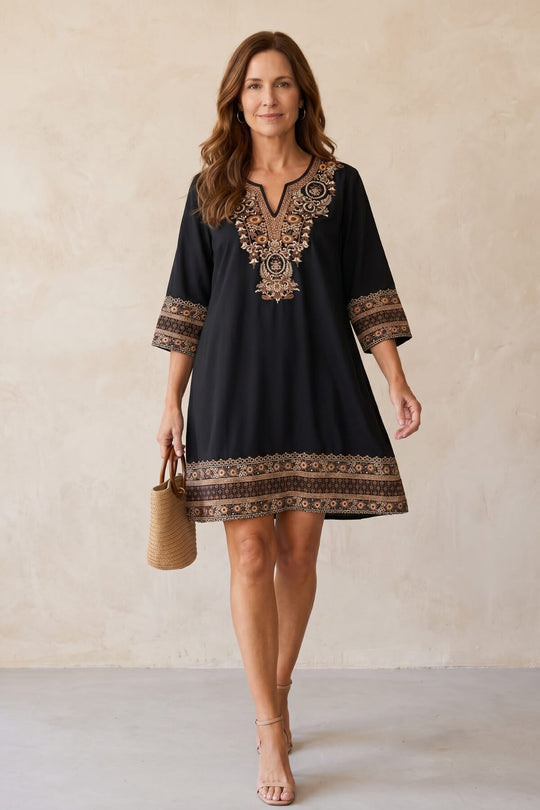 Bohemian Earthy Motif Relaxed Fit Summer Dress - Plus Size