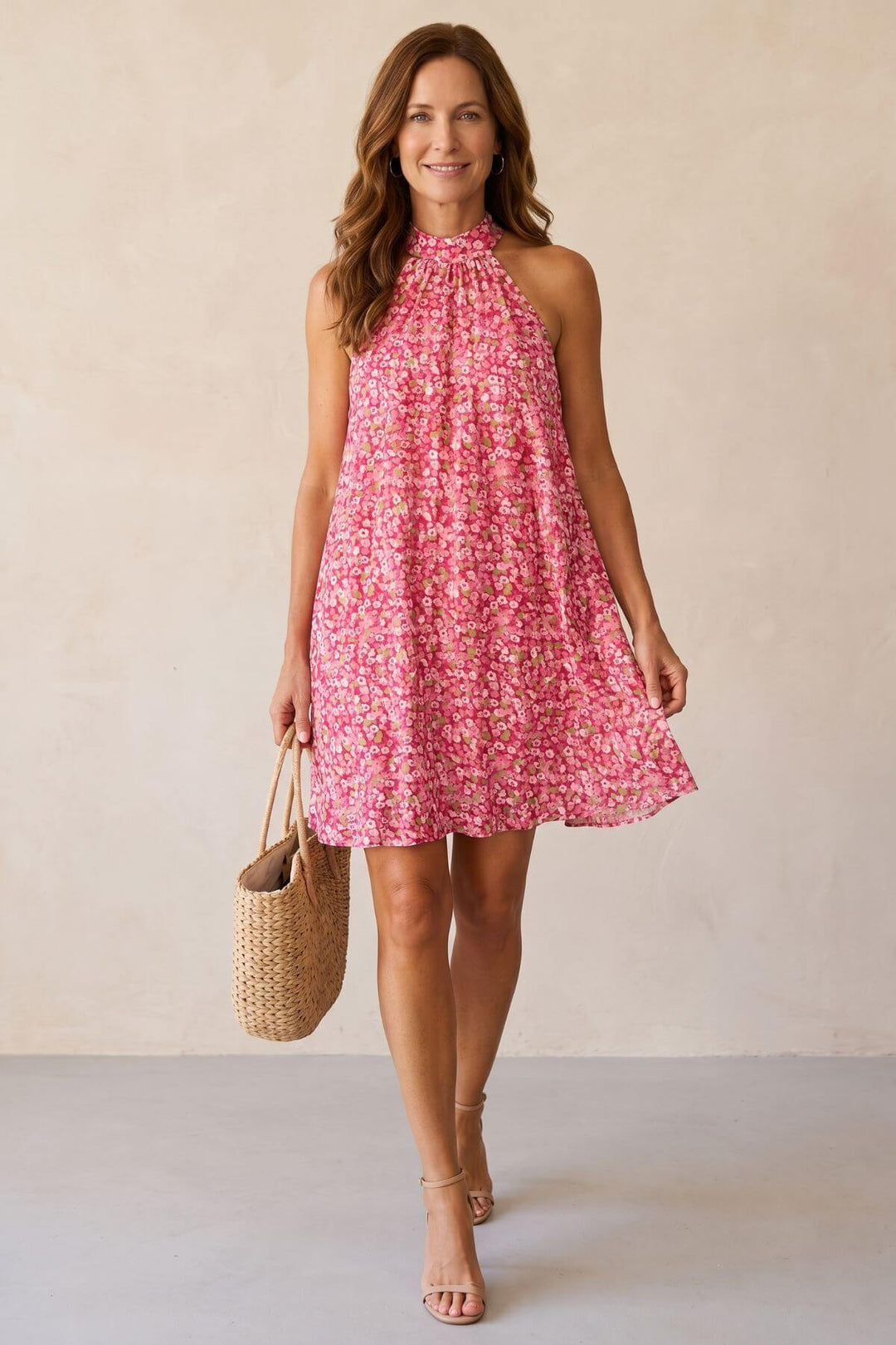 Bohemian Floral Halter Neck Mini Dress - Plus Size