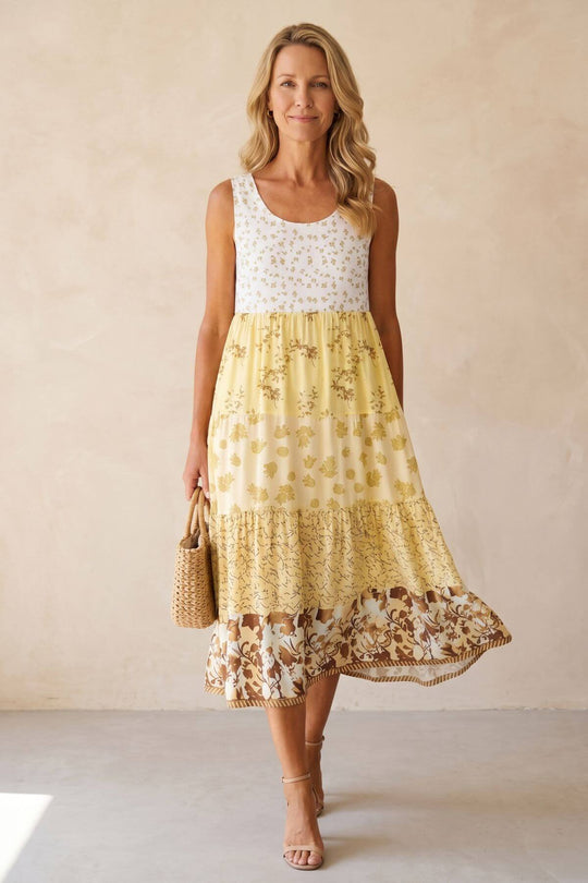 Bohemian Floral Patchwork Tiered Maxi Dress