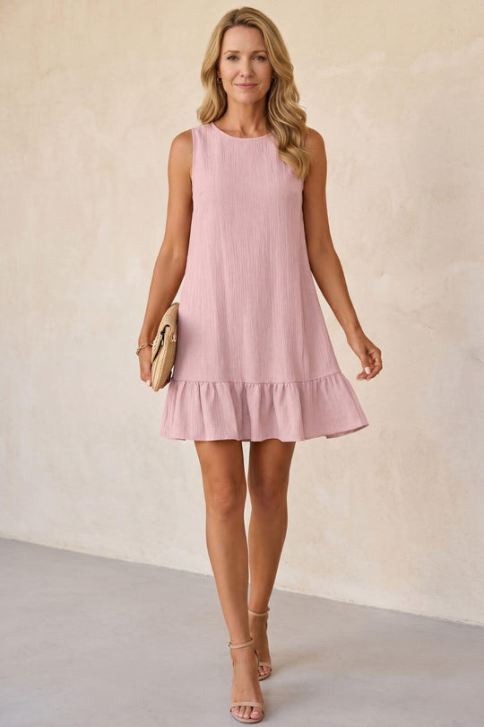 Casual Ruffle Bottom Textured Shift Dress