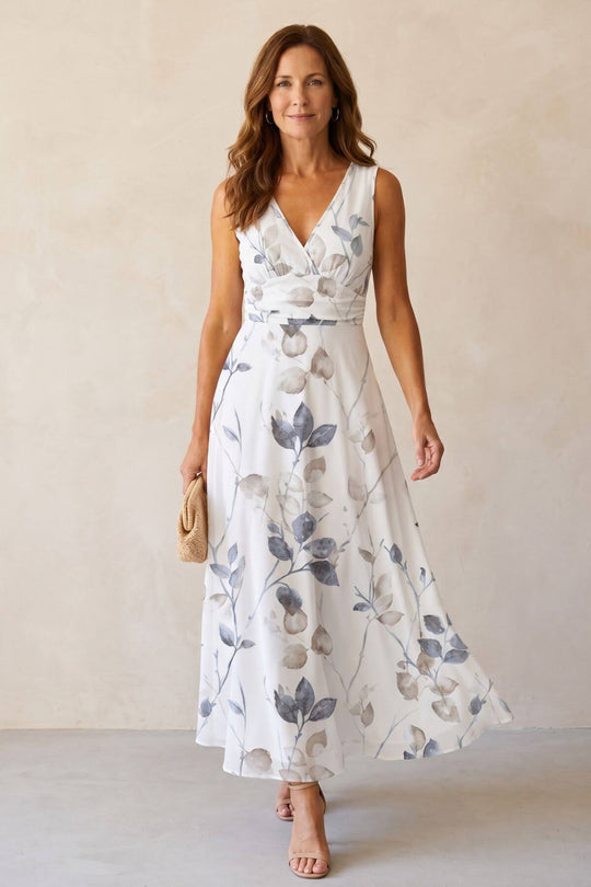 Bohemian Leaf Print V-Neck Maxi Dress