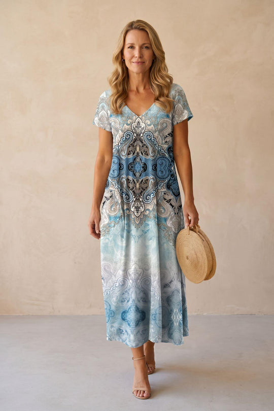 Bohemian Medallion Print Relaxed Fit Long Dress - Plus Size
