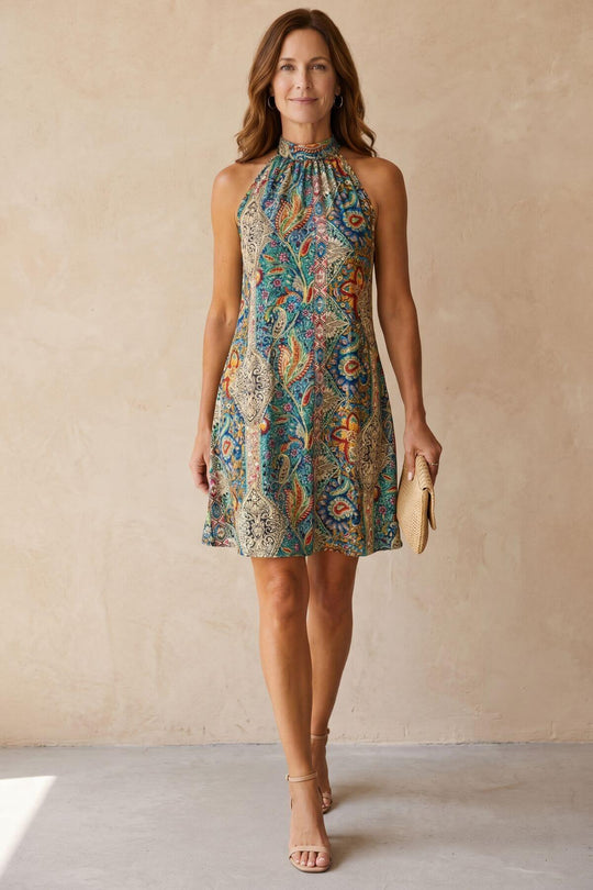 Bohemian Paisley Halter Neck Mini Dress