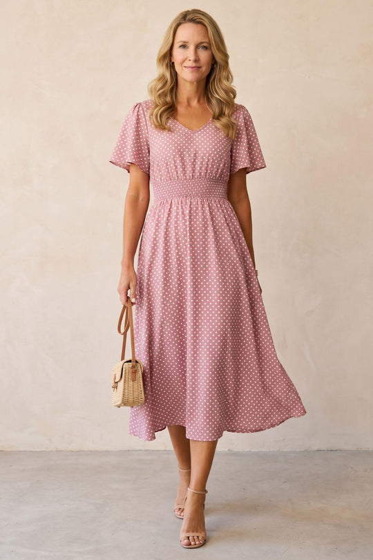 Bohemian Polka Dot Flowy Smocked Dress