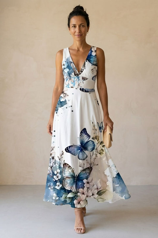 Bohemian Sleeveless Butterfly Floral Maxi Summer Dress
