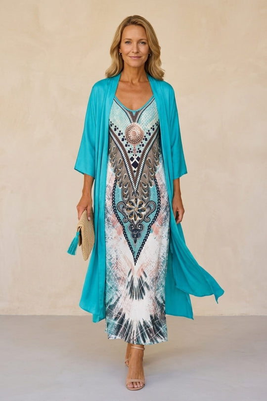 Bohemian Sleeveless Medallion Print Maxi Summer Dress