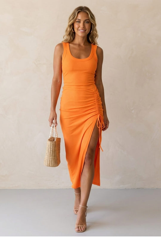 Bohemian Sleeveless Ruched Side Slit Summer Dress