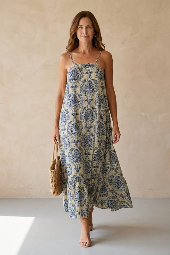Bohemian Square Neck Printed Long Dress