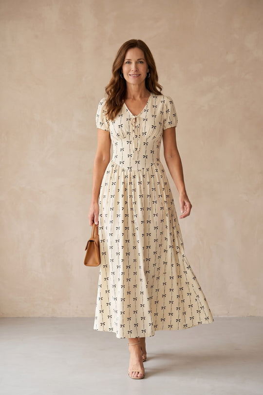 Bohemian Striped Bow Print Maxi Dress