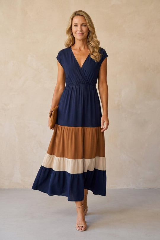 Bohemian Tiered Color Block Summer Dress
