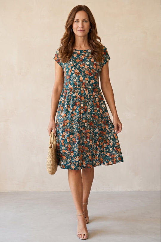 Bohemian Tiered Floral Short Sleeve Dress