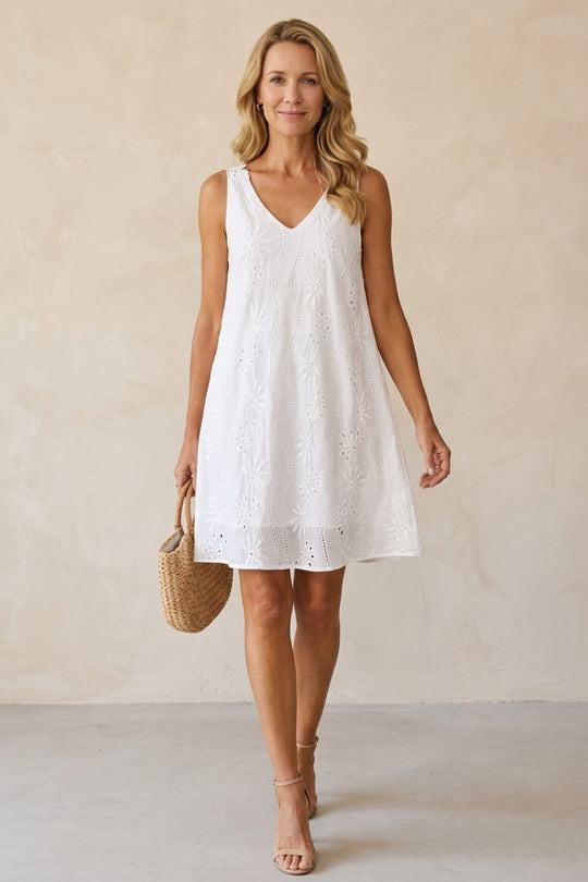 Bohemian V-Back Eyelet Sleeveless Dress