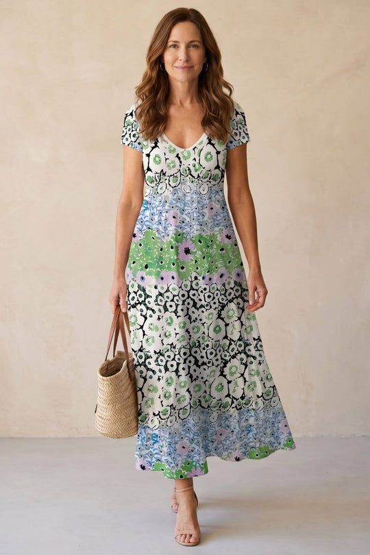 Bohemian V-Neck Floral Print Summer Maxi Dress
